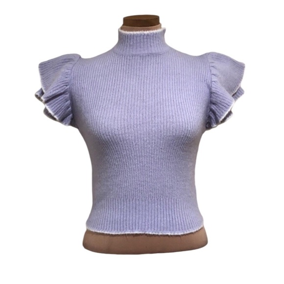 Vintage Sweater Size Small Pastel Purple Ruffle Flutter Sleeve - Picture 1 of 7